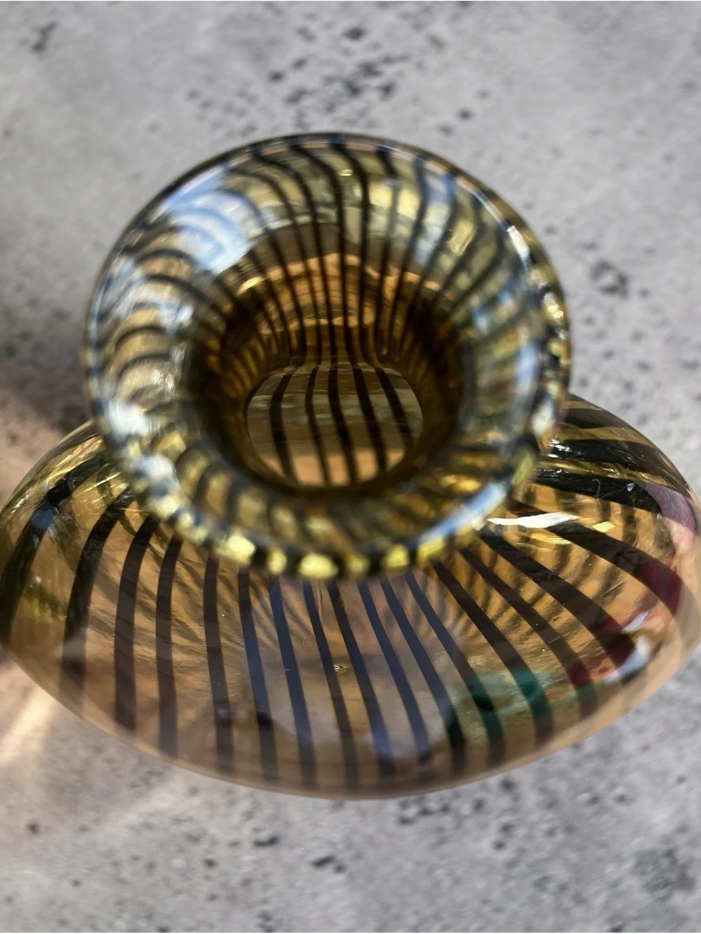 Art Deco style Amber Black stinger Stripe Sculptural Glass Vases Set of 2